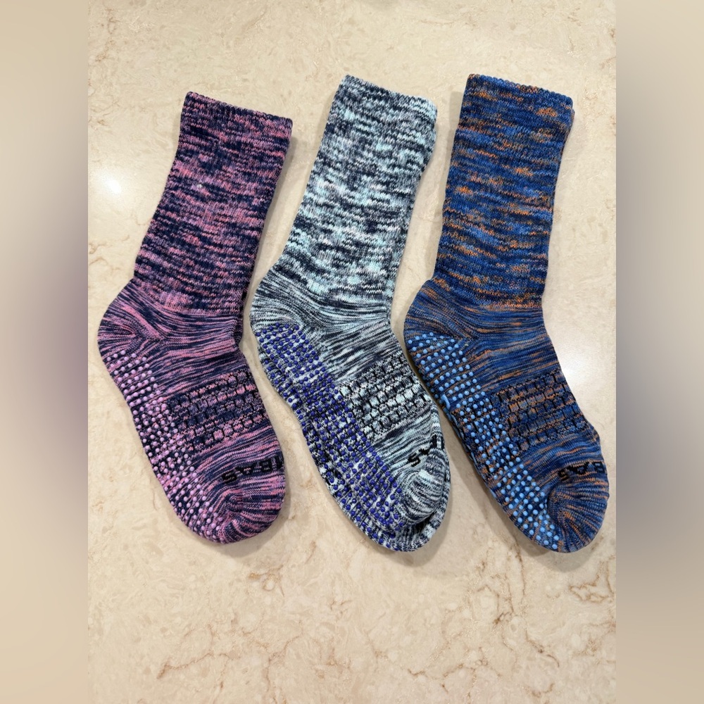 Bombas Marled Gripping Crew Socks SMALL-Pink, Gray, Blue (3-Pack) NWOT MSRP-$63